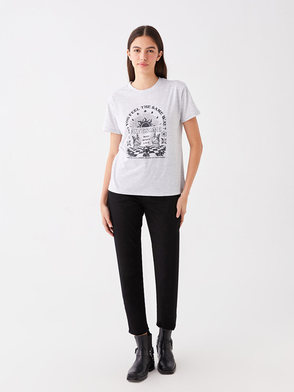 Crew Neck Printed Short Sleeve Women's T-Shirt -S4CU08Z8-DFL