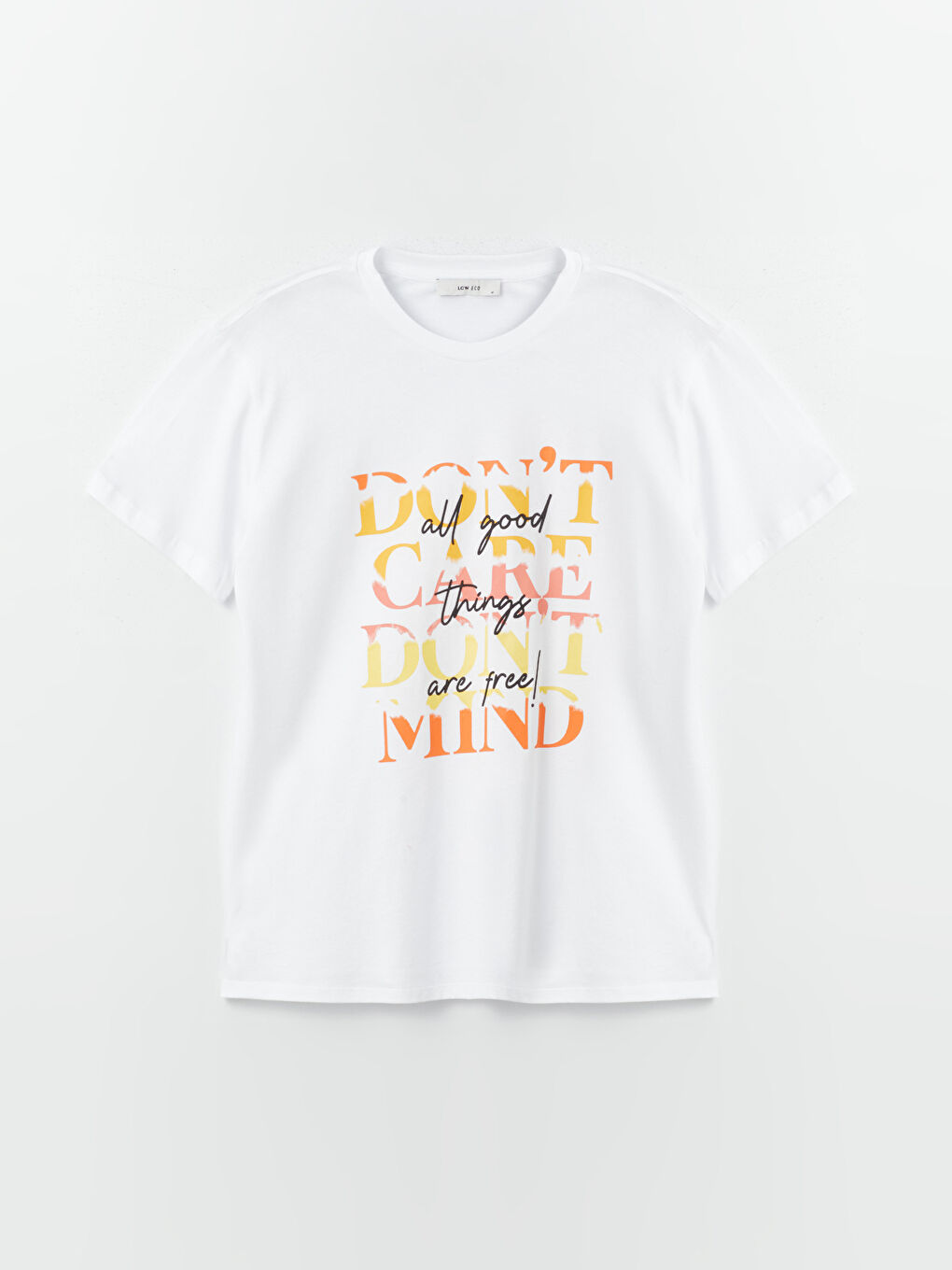 Beyaz Bisiklet Yaka Baskılı Kısa Kollu Kadın Tişört-5