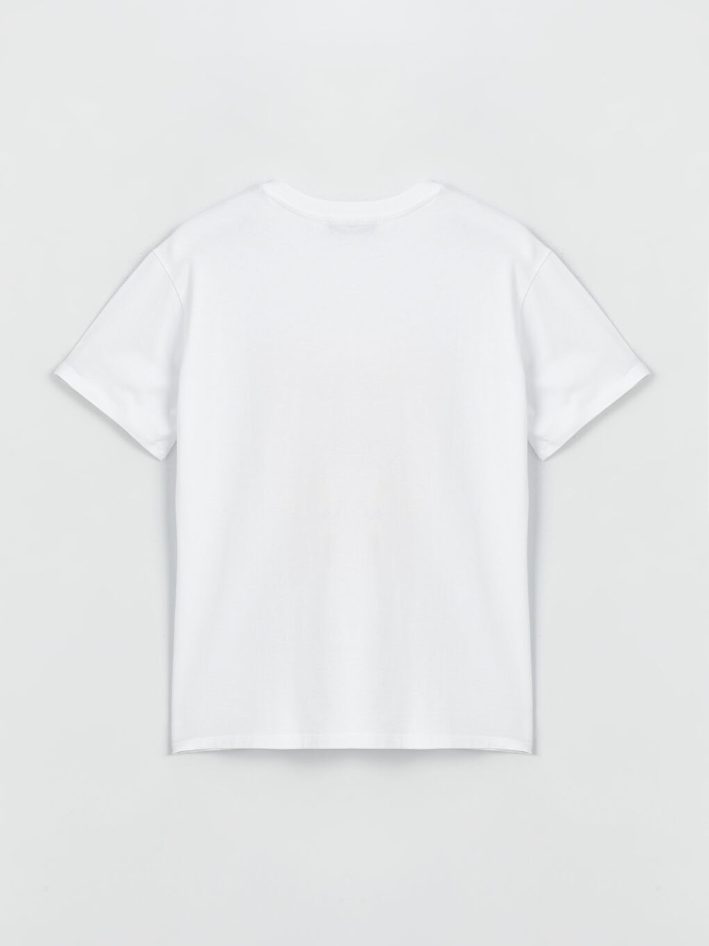 Beyaz Bisiklet Yaka Baskılı Kısa Kollu Kadın Tişört-6