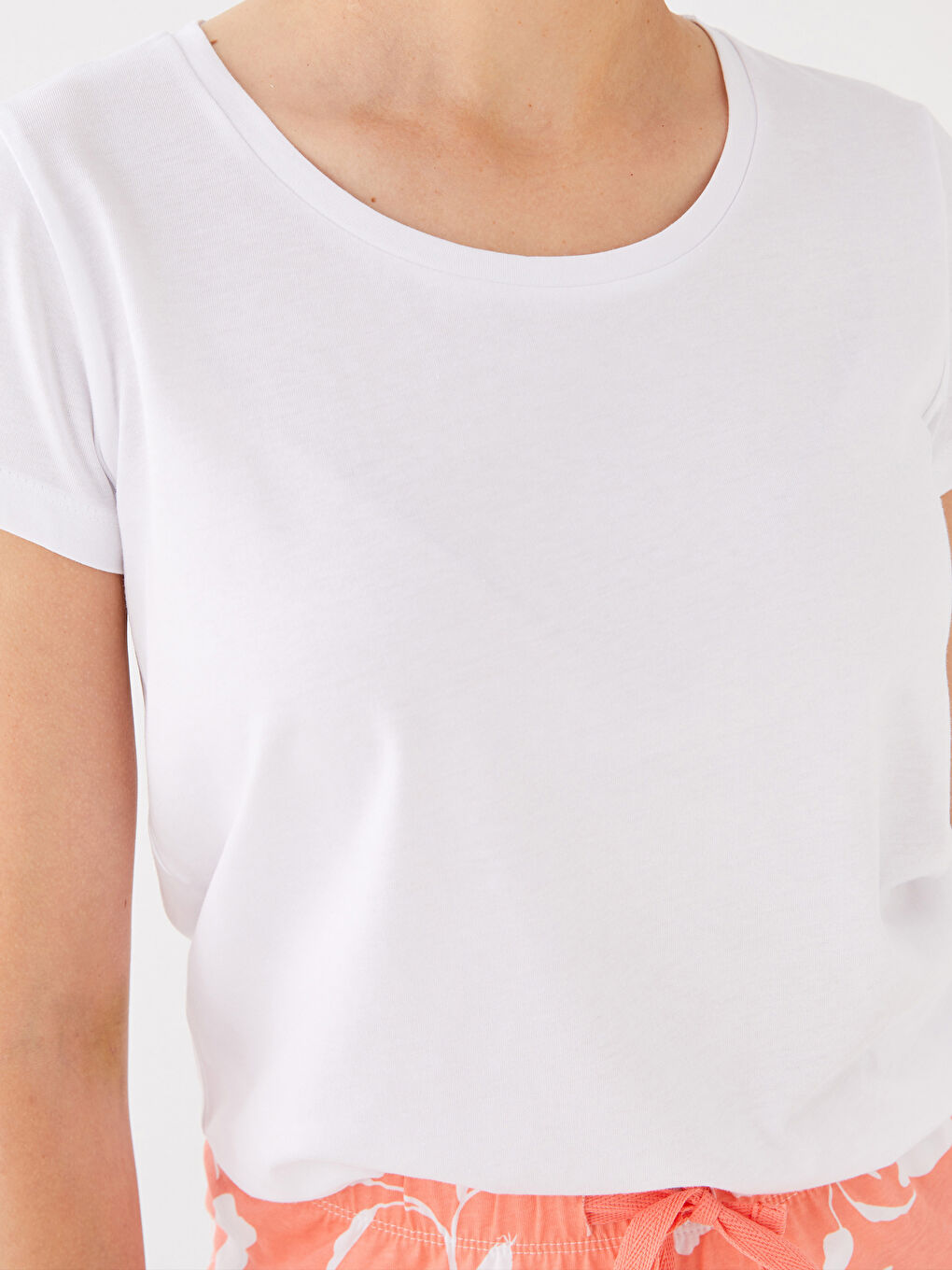 Mercan Bisiklet Yaka Desenli Kısa Kollu Kadın Şortlu Pijama Takımı-3