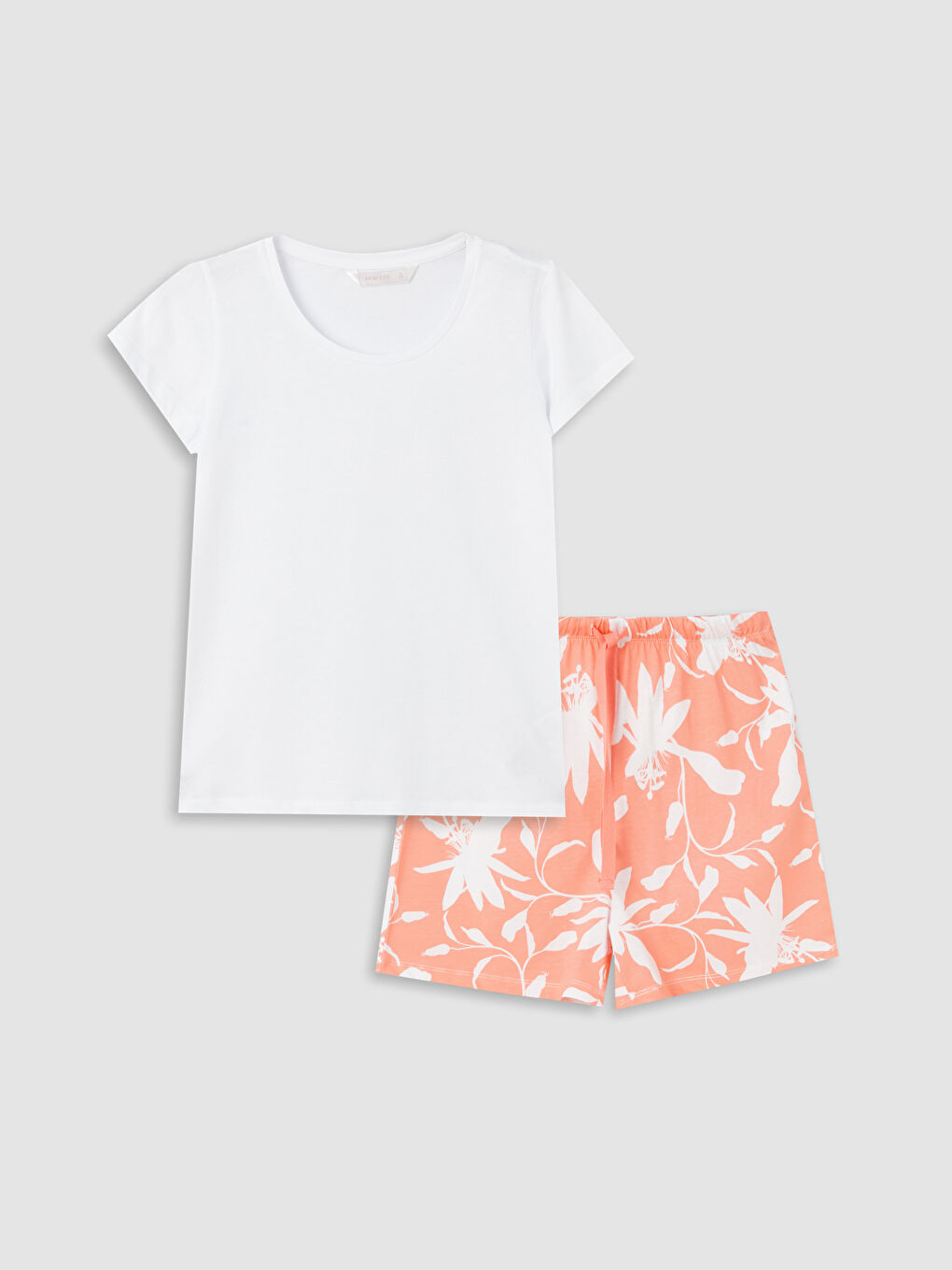 Mercan Bisiklet Yaka Desenli Kısa Kollu Kadın Şortlu Pijama Takımı-5