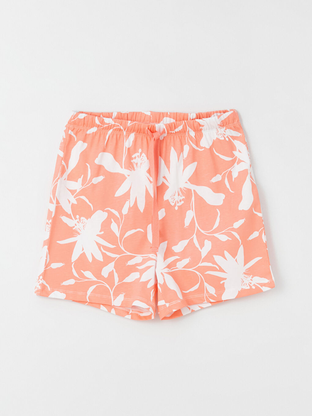 Mercan Bisiklet Yaka Desenli Kısa Kollu Kadın Şortlu Pijama Takımı-8