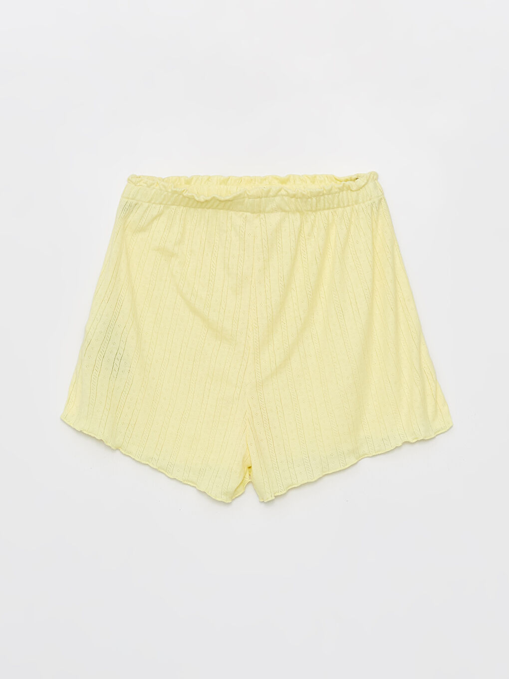 Sarı Beli Lastikli Ajurlu Kadın Şort Pijama Altı