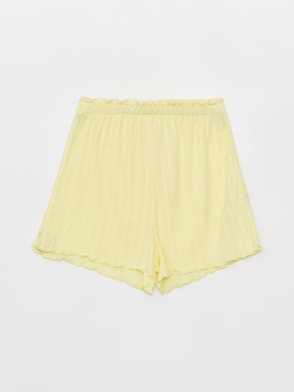 Sarı Beli Lastikli Ajurlu Kadın Şort Pijama Altı-1