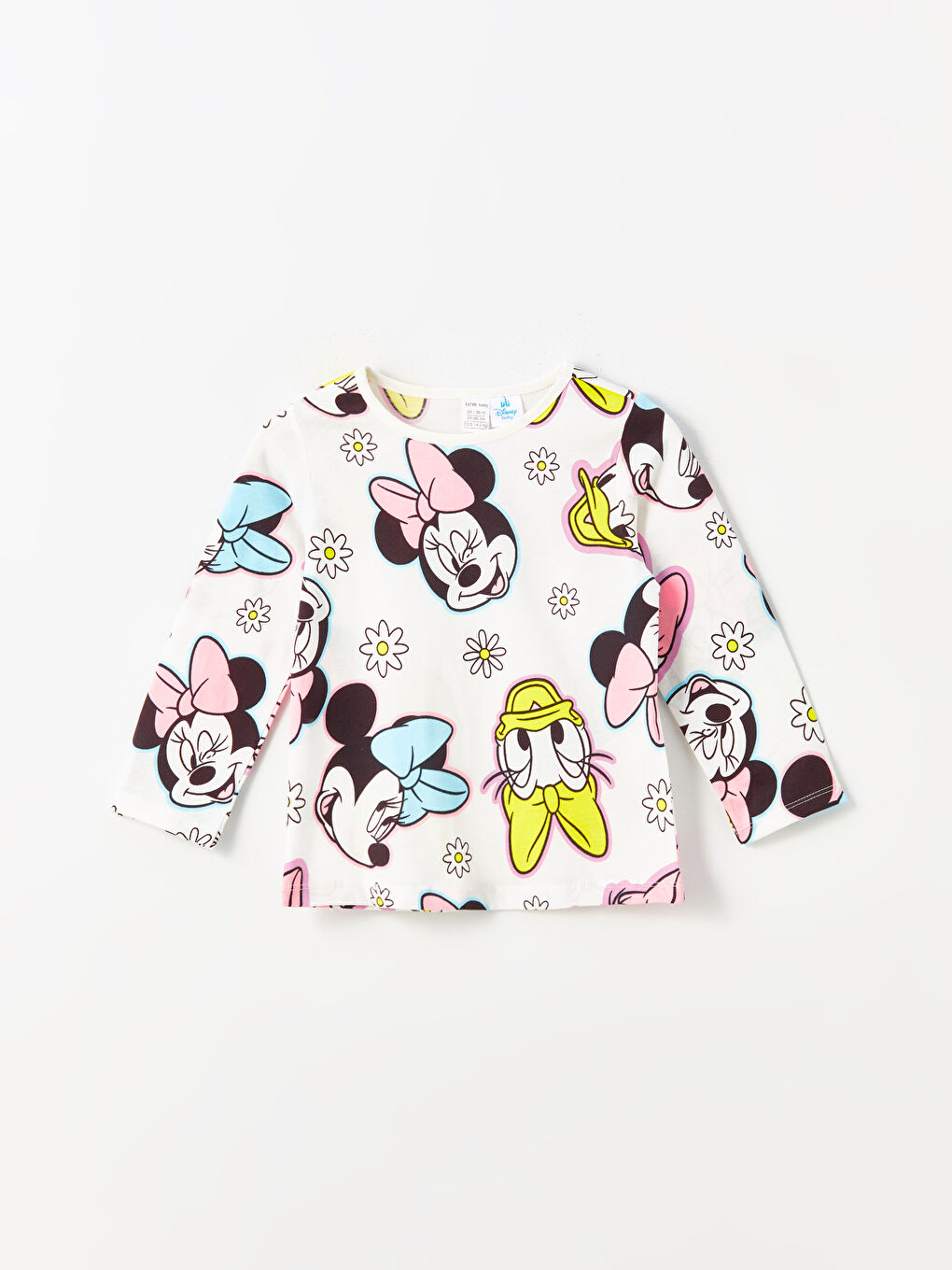 LCW baby Ekru Baskılı Bisiklet Yaka Uzun Kollu Minnie Mouse Baskılı Kız Bebek Pijama Takımı - 1