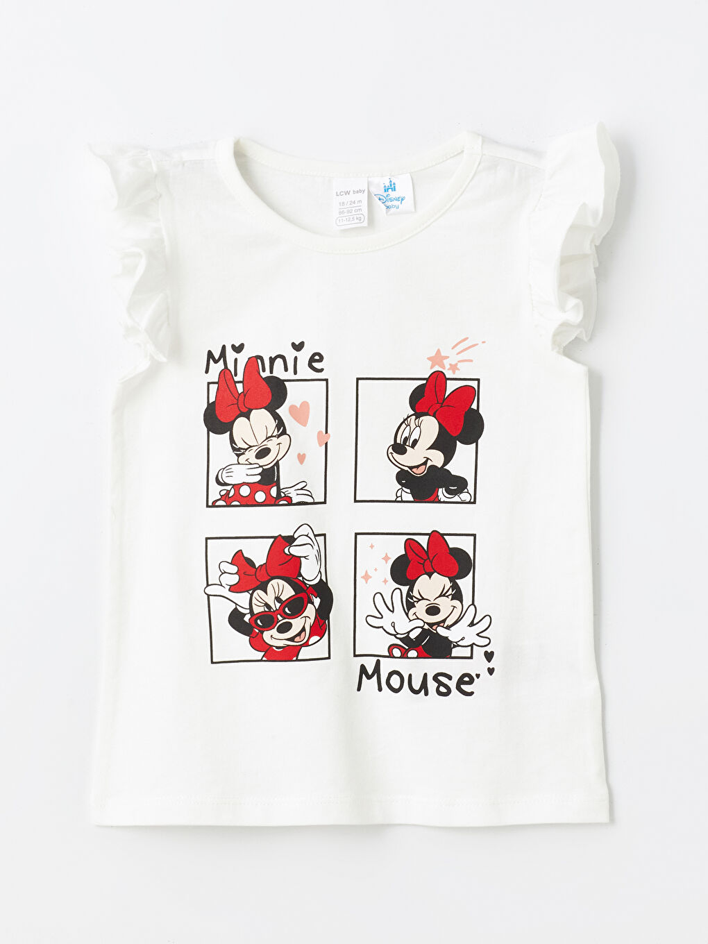 LCW baby Ekru Bisiklet Yaka Minnie Mouse Baskılı Kız Bebek Şortlu Pijama Takımı - 1