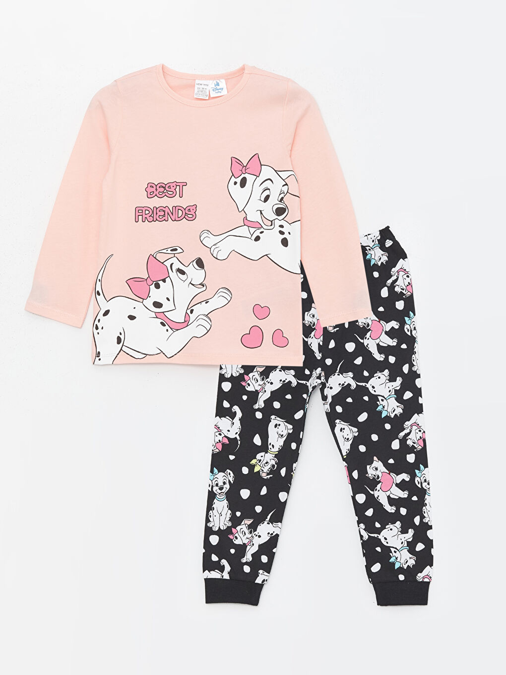 LCW baby Pembe Bisiklet Yaka 101 Dalmaçyalı Baskılı Kız Bebek Pijama Takım