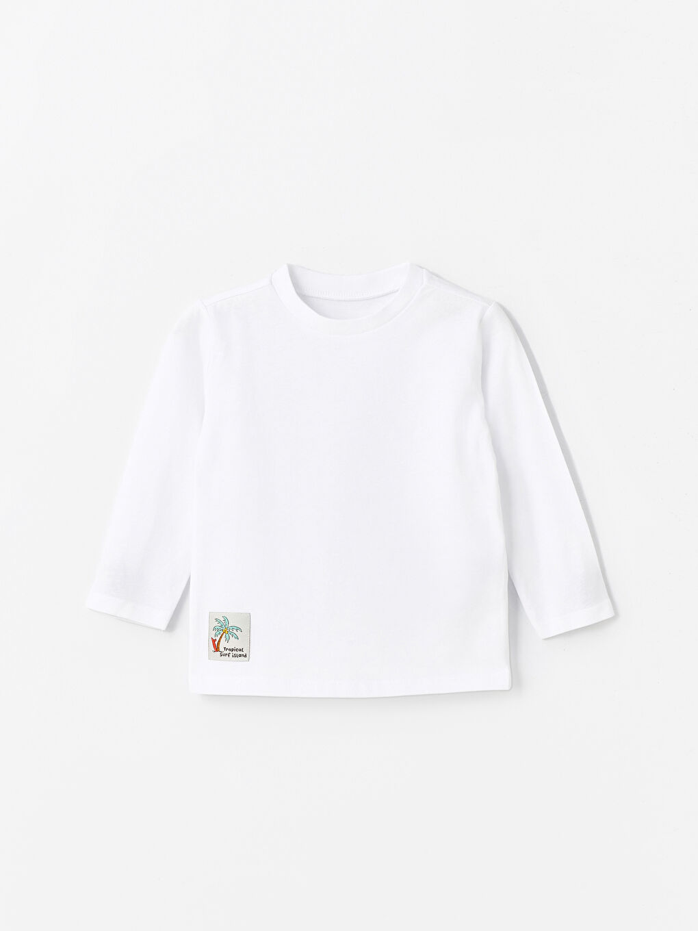 Beyaz Bisiklet Yaka Uzun Kollu Erkek Bebek Tişört