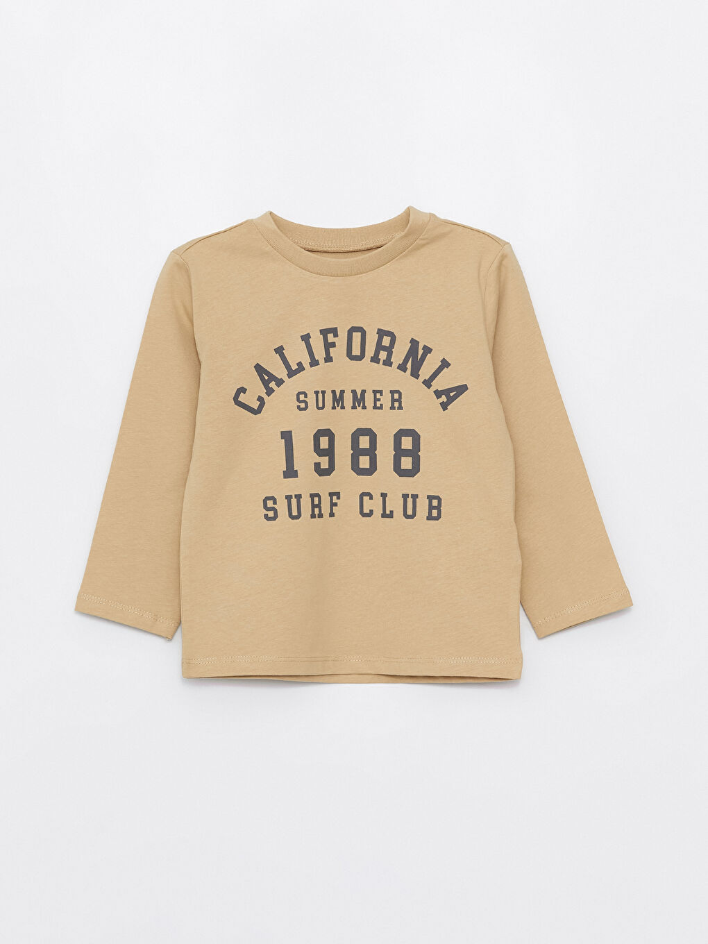 Bej Bisiklet Yaka Baskılı Uzun Kollu Erkek Bebek Tişört