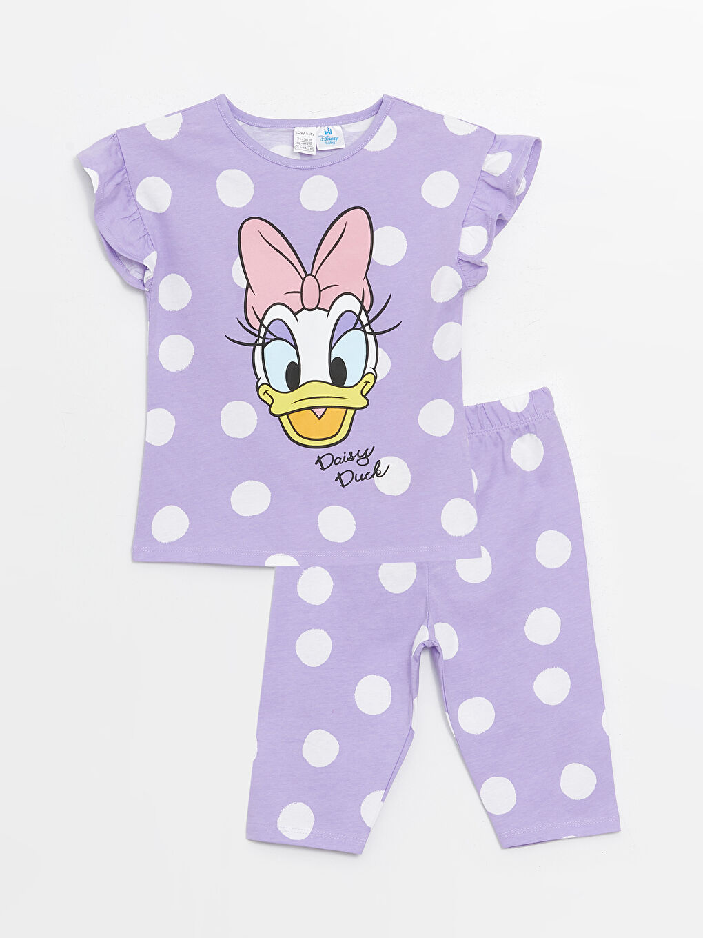 LCW baby Mor Baskılı Bisiklet Yaka Kısa Kollu Daisy Duck Baskılı Kız Bebek Pijama Takımı