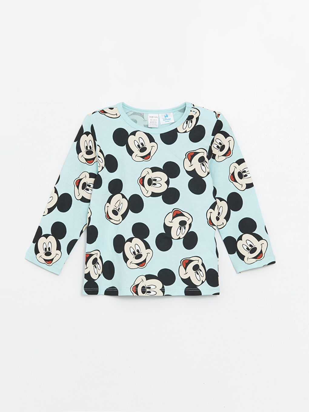 LCW baby Açık Mavi Baskılı Bisiklet Yaka Uzun Kollu Mickey Mouse Baskılı Erkek Bebek Pijama Takımı - 1