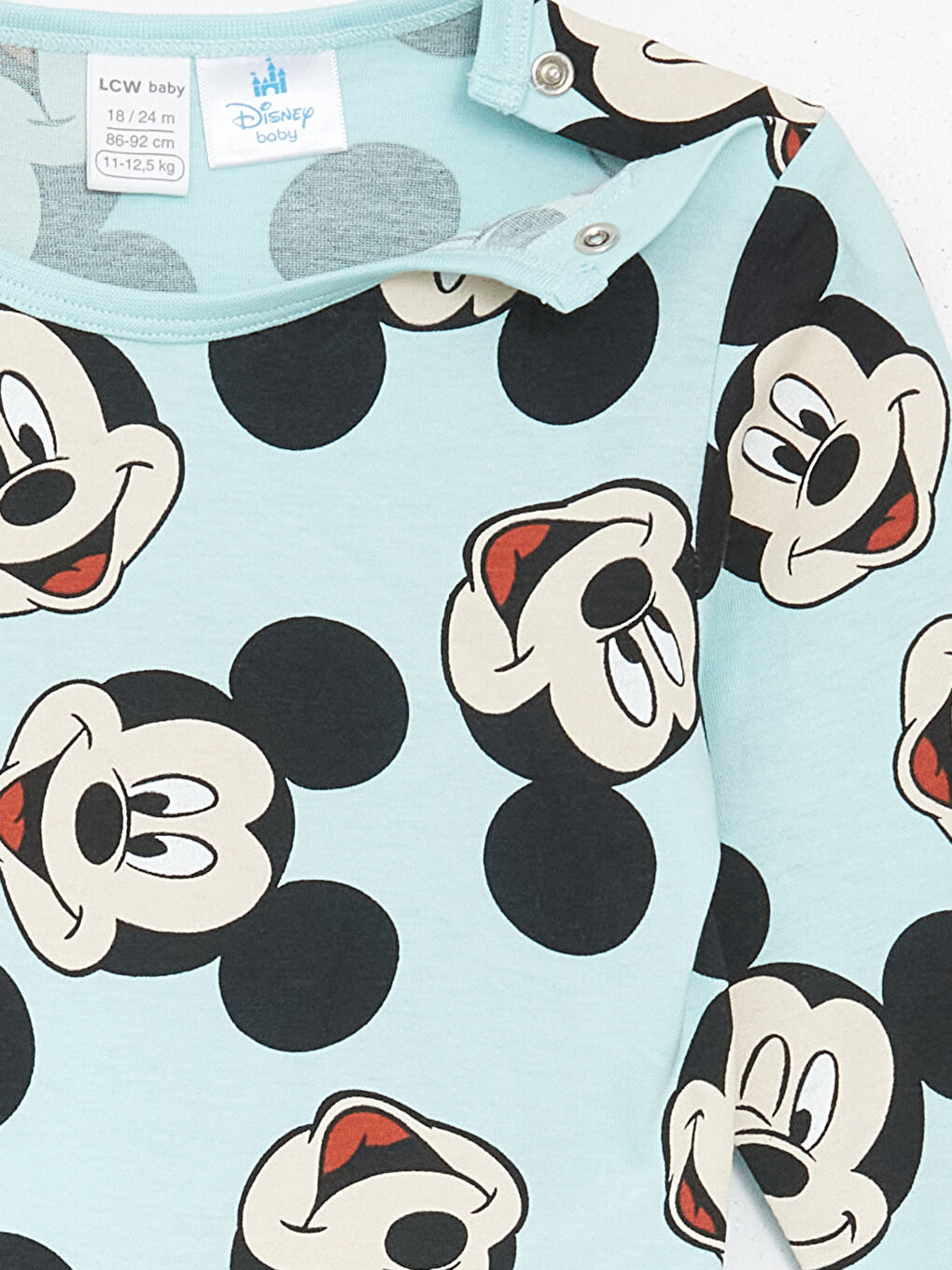 LCW baby Açık Mavi Baskılı Bisiklet Yaka Uzun Kollu Mickey Mouse Baskılı Erkek Bebek Pijama Takımı - 5