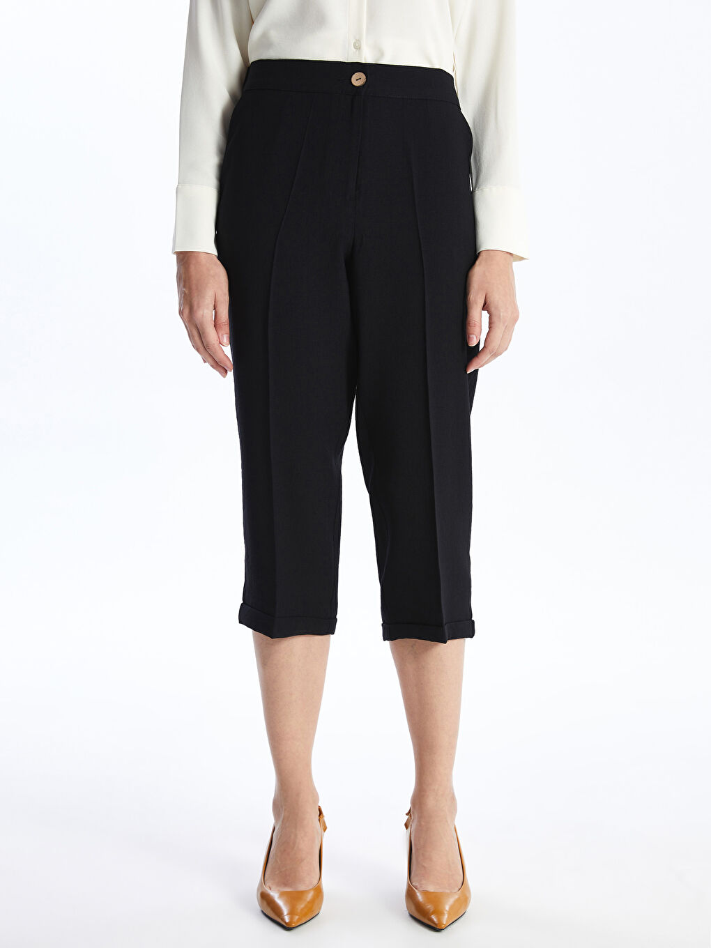 Siyah Beli Lastikli Rahat Kalıp Kadın Kapri-3