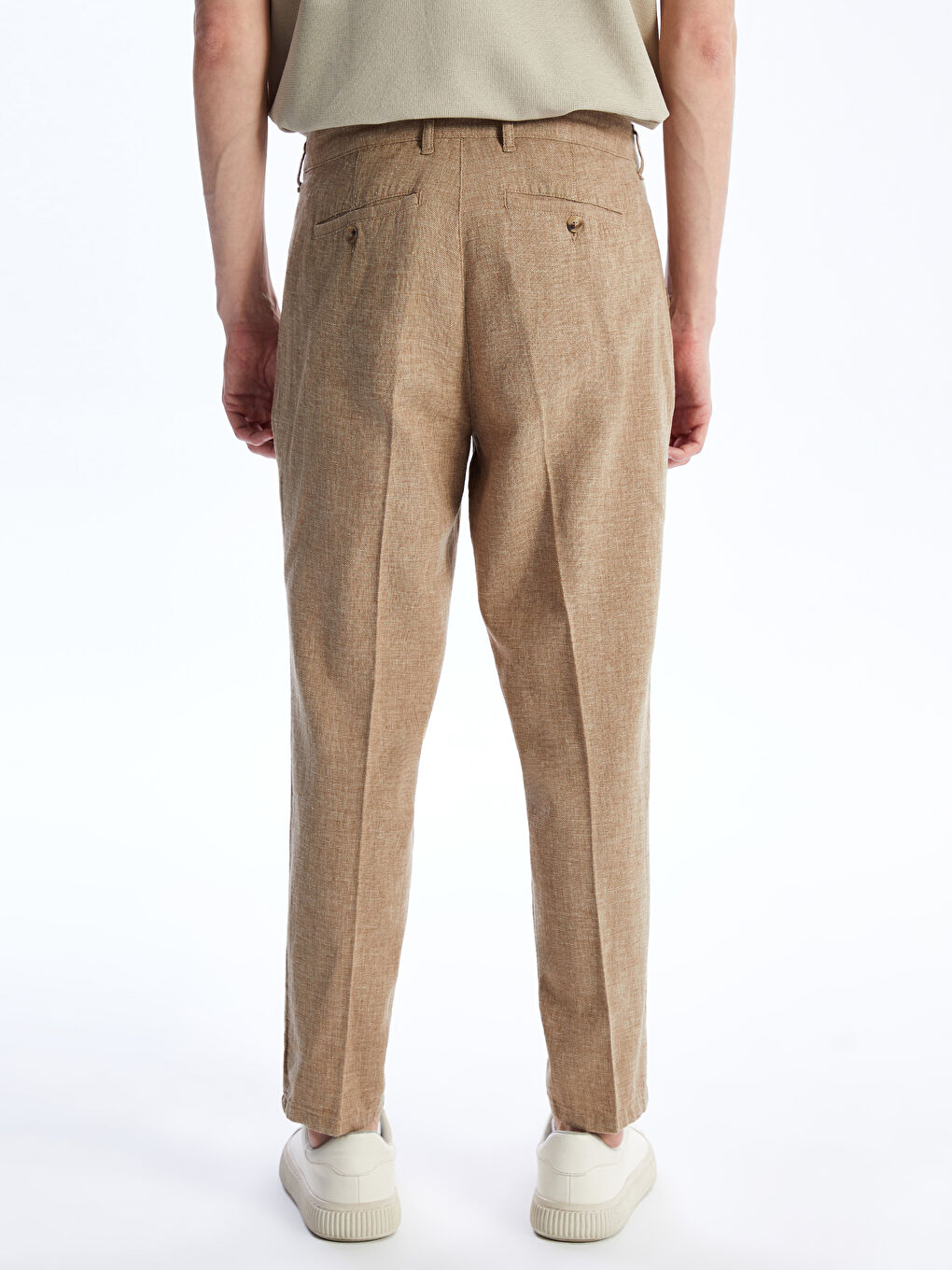 Kahverengi Slim Fit Keten Karışımlı Erkek Pantolon-3