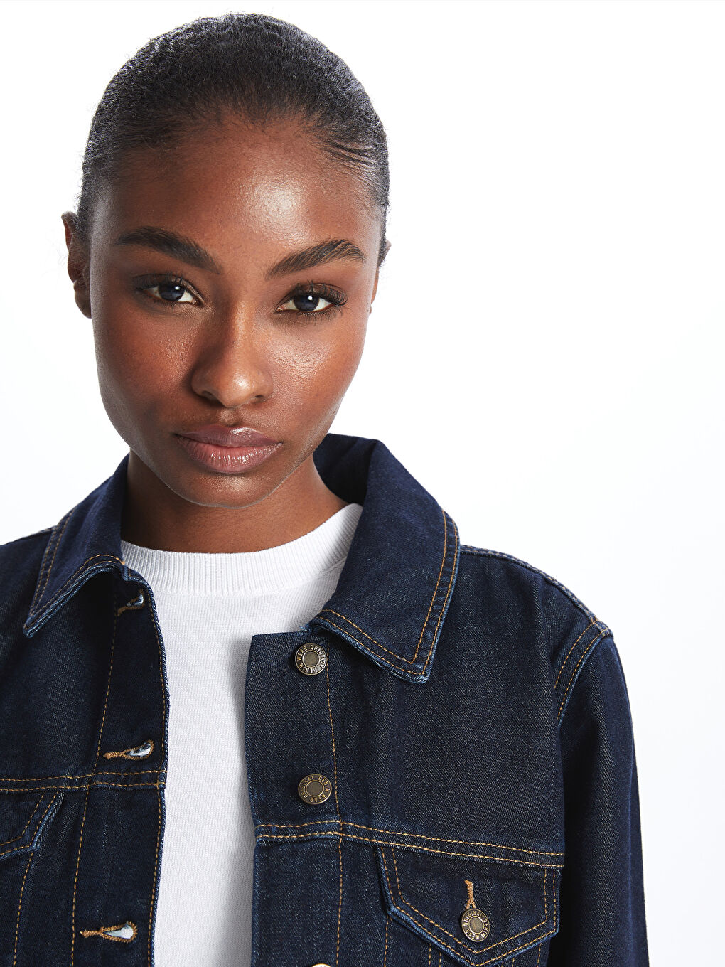 İndigo Gömlek Yaka Kadın Jean Ceket-2