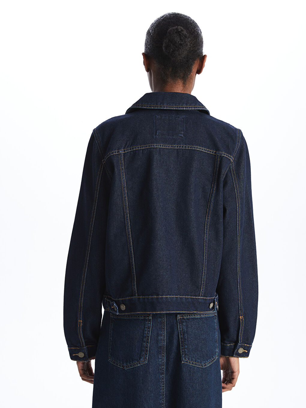 İndigo Gömlek Yaka Kadın Jean Ceket-4