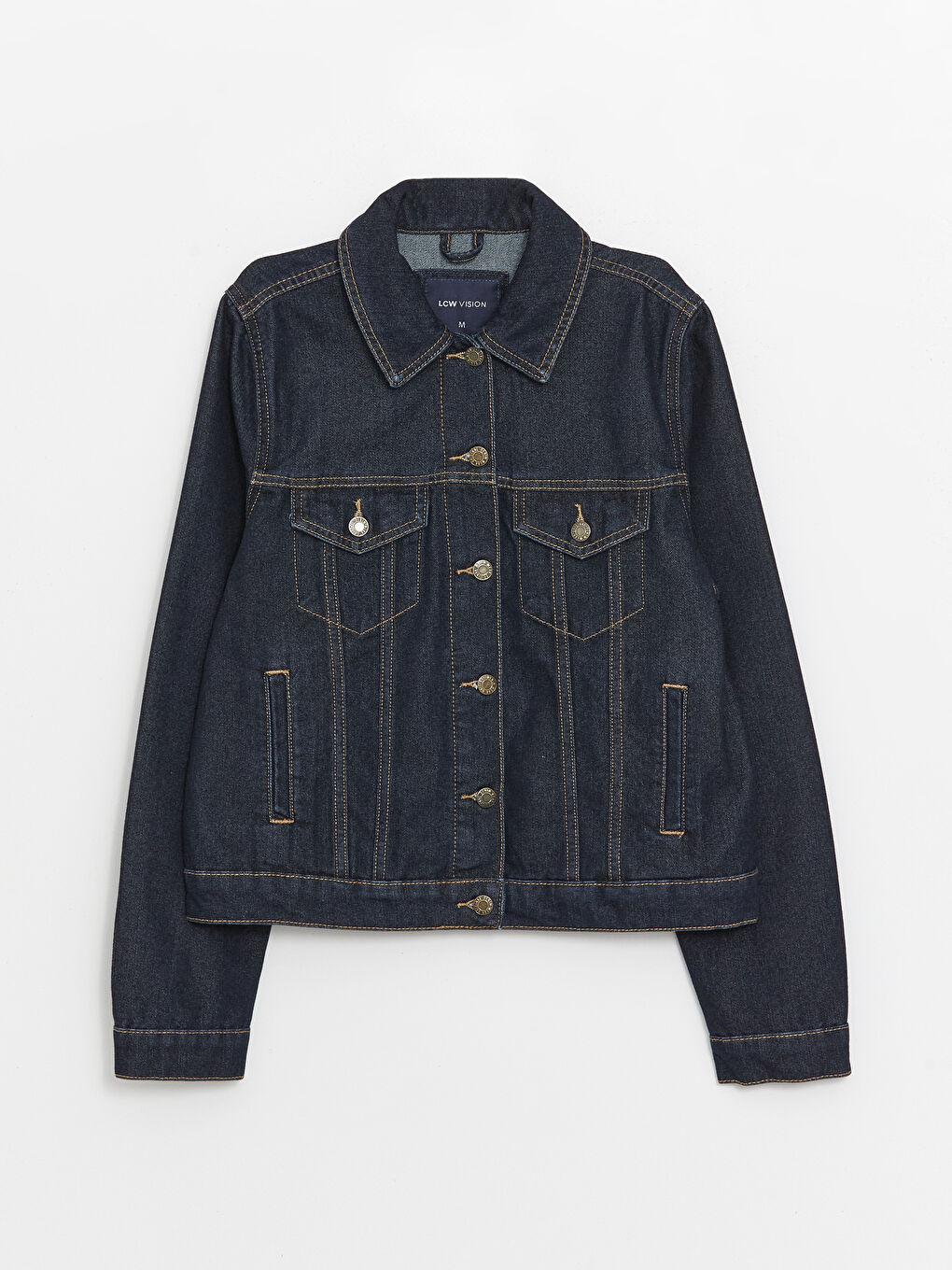 İndigo Gömlek Yaka Kadın Jean Ceket-5