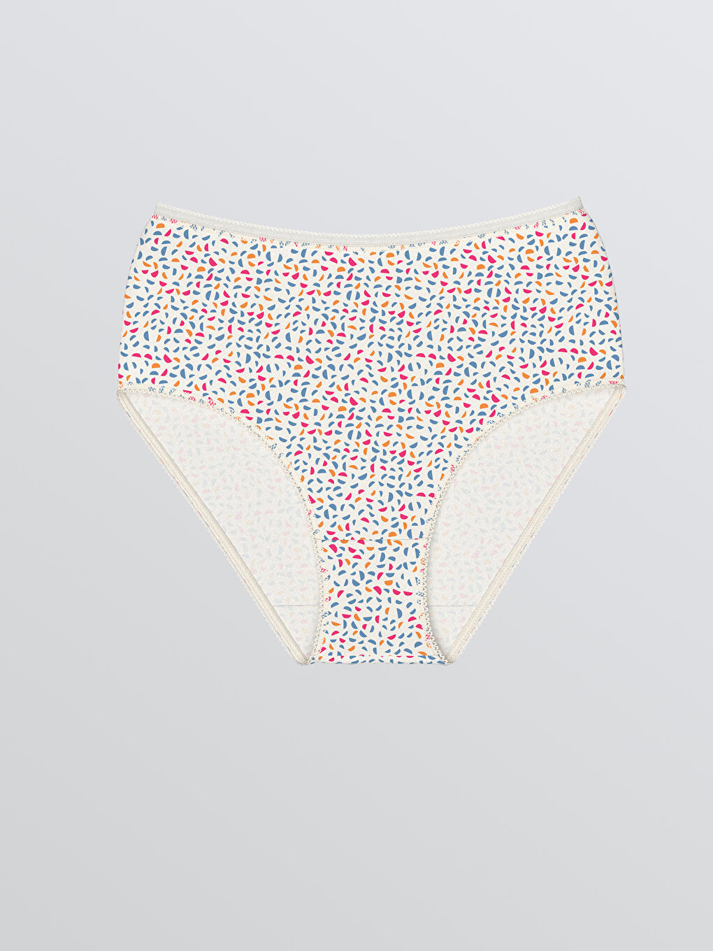 Ekru Yüksek Bel Desenli Klasik Külot