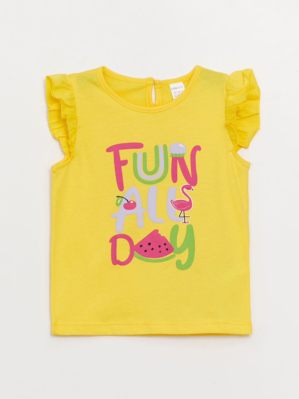 Sarı Bisiklet Yaka Baskılı Kısa Kollu Kız Bebek Tişört