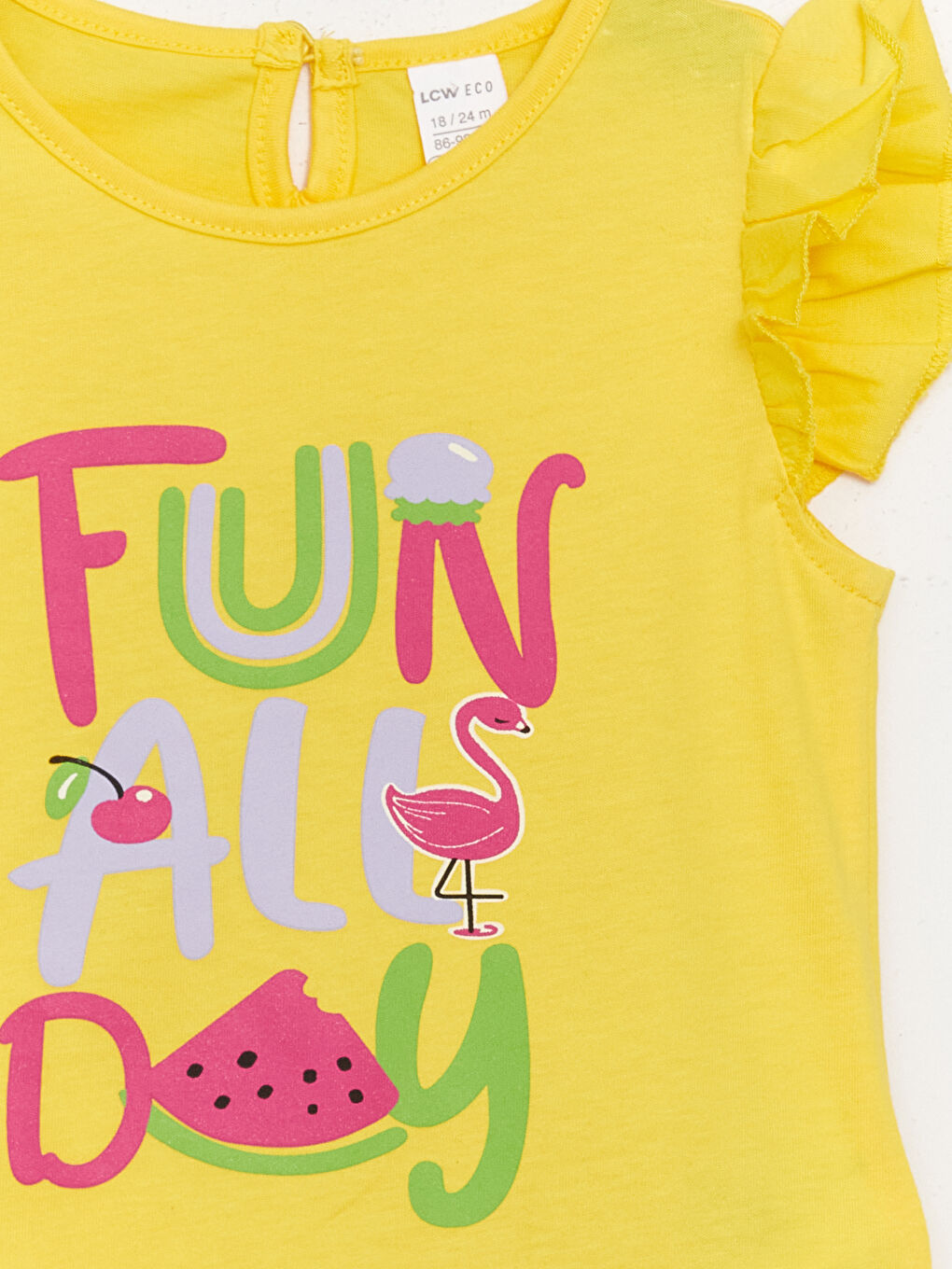 Sarı Bisiklet Yaka Baskılı Kısa Kollu Kız Bebek Tişört-2