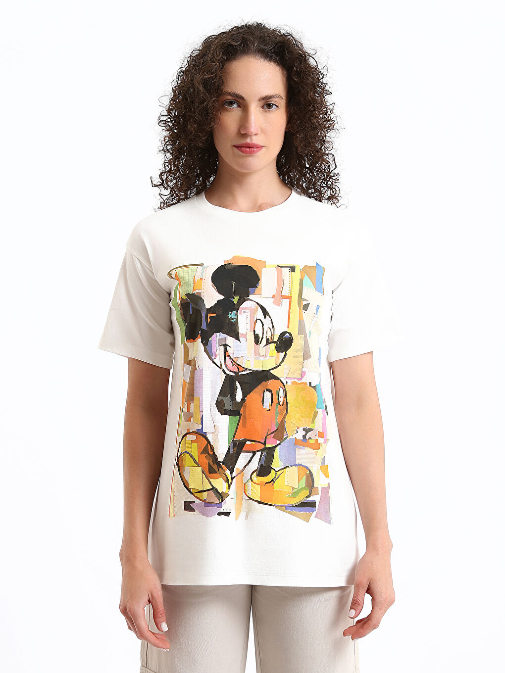 Футболка с коротким рукавом и круглым вырезом с принтом Микки Маус для женщин-1