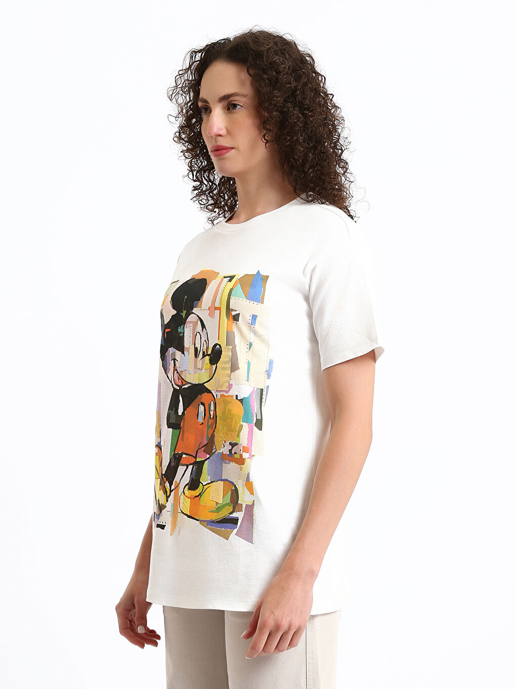 Футболка с коротким рукавом и круглым вырезом с принтом Микки Маус для женщин-5