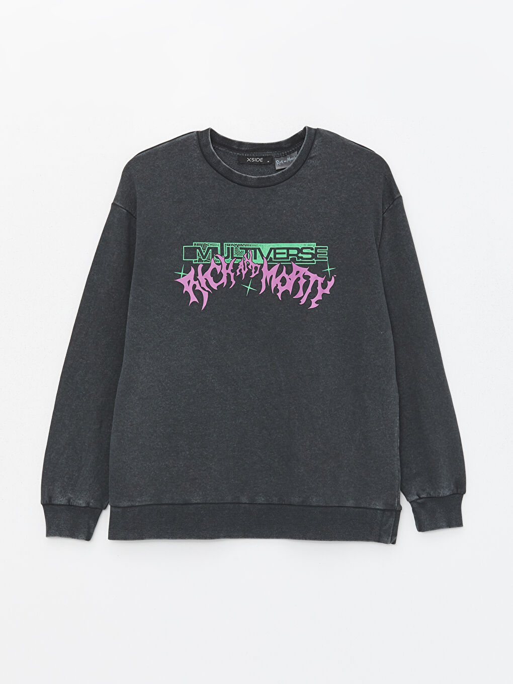 XSIDE Antrasit Bisiklet Yaka Rick and Morty Baskılı Uzun Kollu Oversize Kadın Sweatshirt - 6