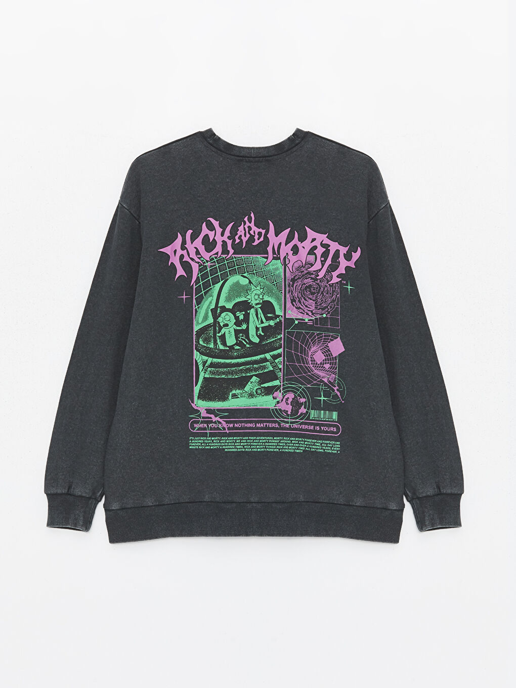 XSIDE Antrasit Bisiklet Yaka Rick and Morty Baskılı Uzun Kollu Oversize Kadın Sweatshirt - 7