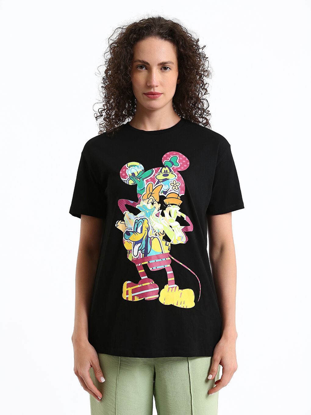 Crew Neck Mickey and Friends Printed Women's T-Shirt-1