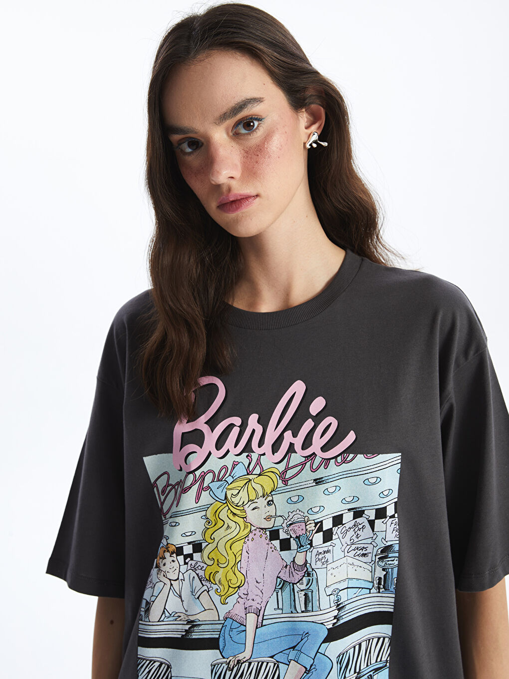 Crew Neck Barbie Printed Short Sleeve Oversize Women's T-Shirt-1