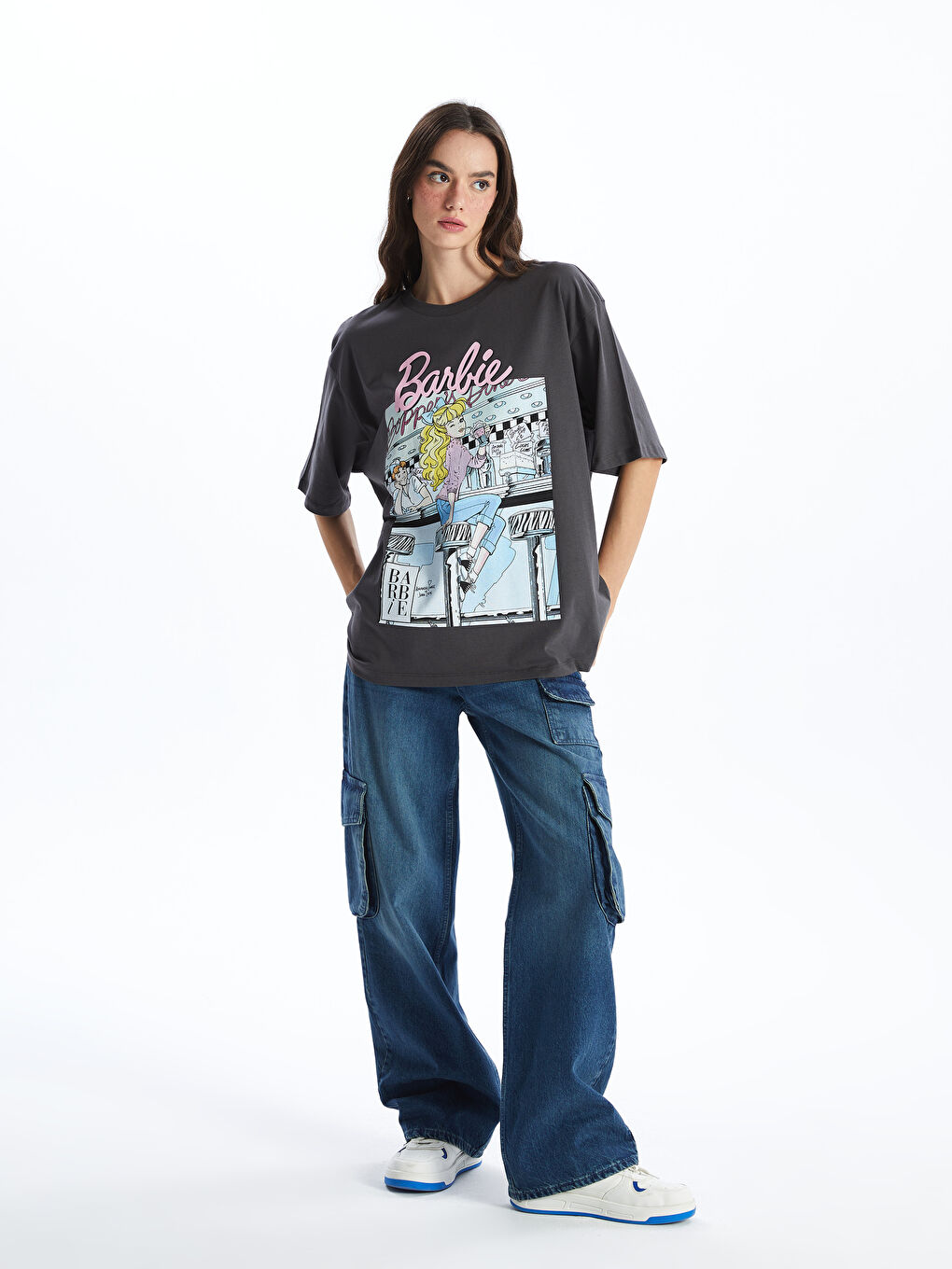 Crew Neck Barbie Printed Short Sleeve Oversize Women's T-Shirt-2