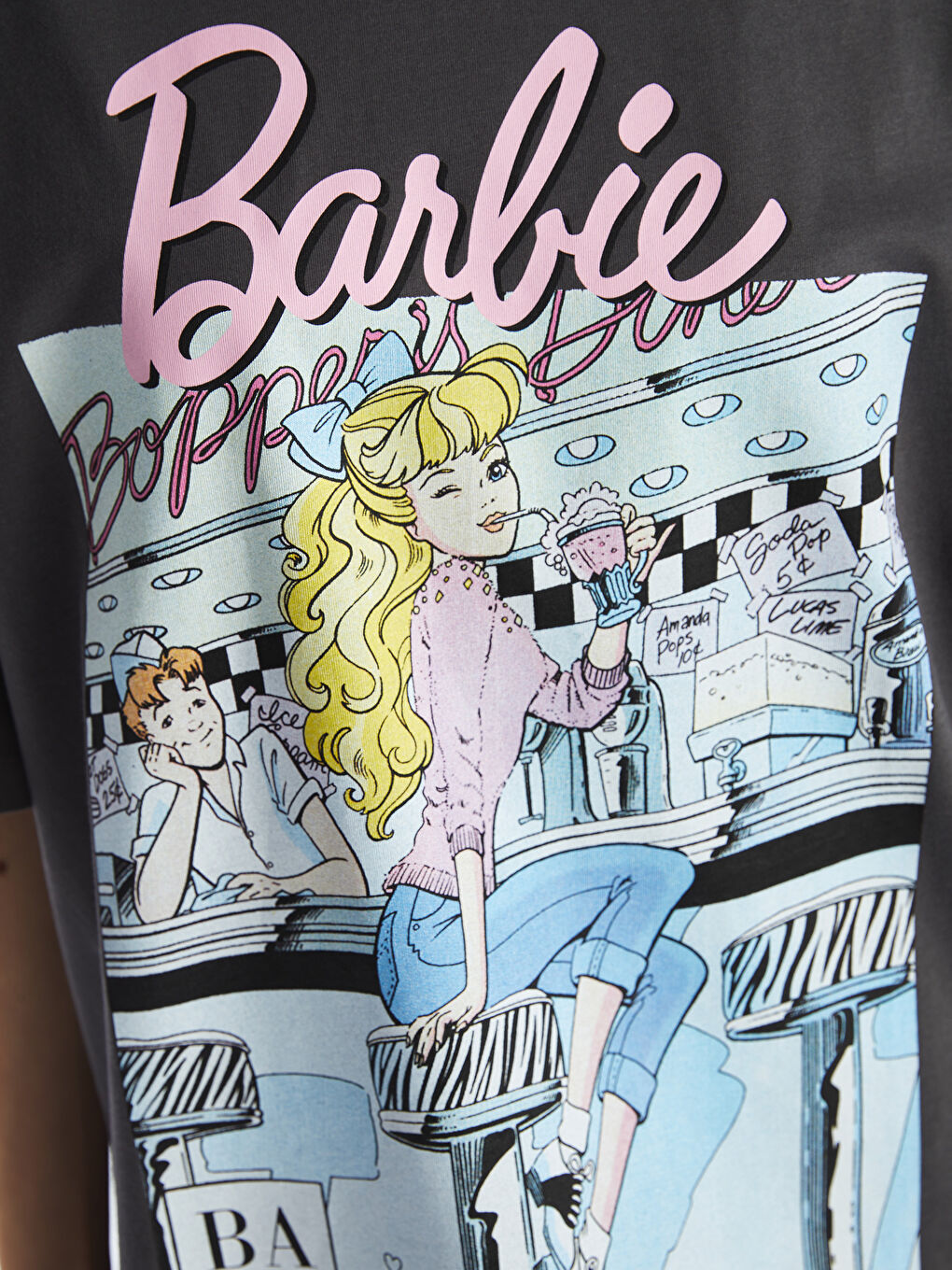 Crew Neck Barbie Printed Short Sleeve Oversize Women's T-Shirt-3