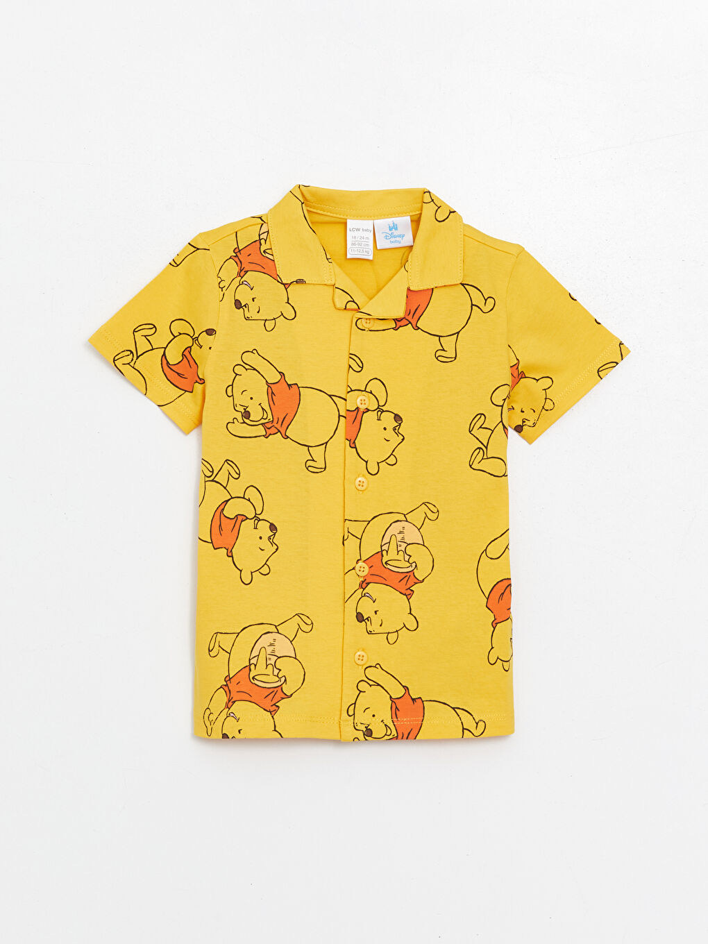 LCW baby Sarı Baskılı Polo Yaka Kısa Kollu Winnie the Pooh Baskılı Erkek Bebek Pijama Takımı - 1