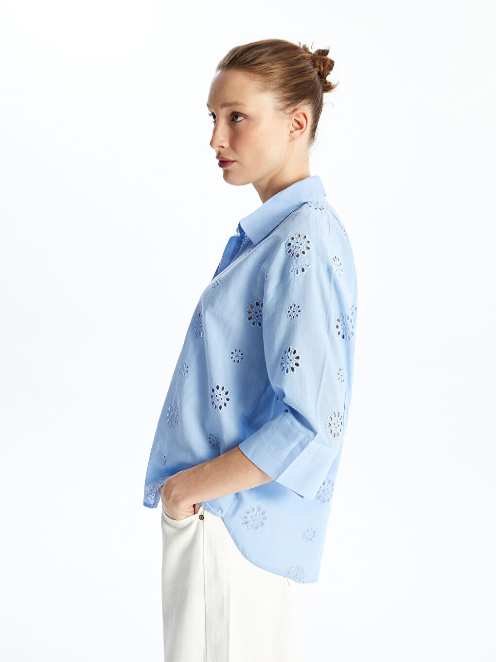LCW Vision Self-Patterned Oversize Women's Shirt -S4DC05Z8-VG9