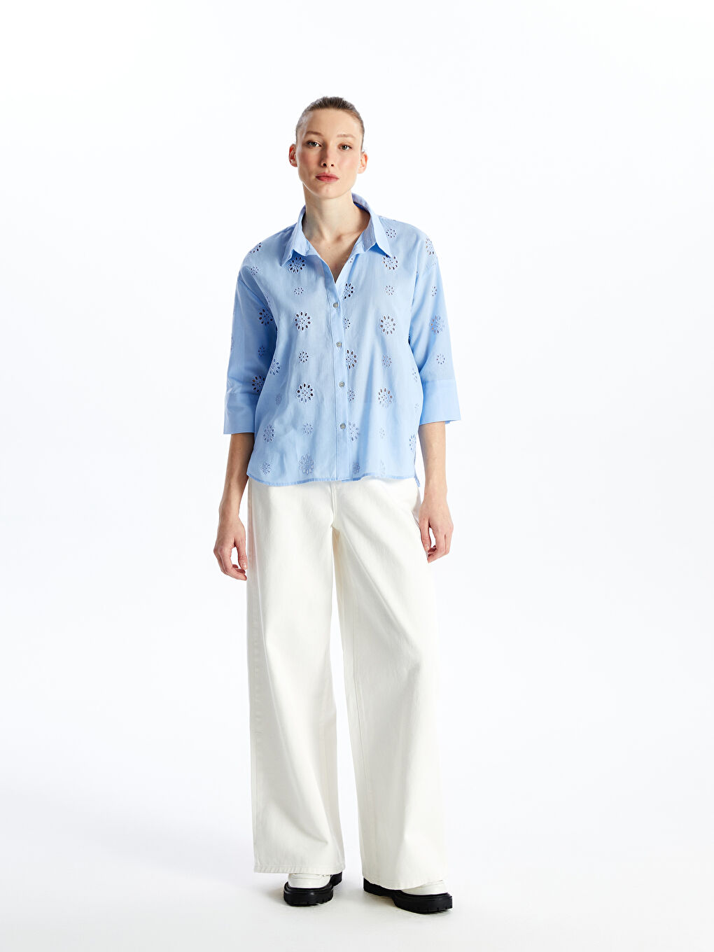 LCW Vision Self-Patterned Oversize Women's Shirt -S4DC05Z8-VG9