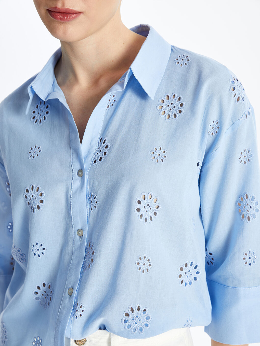 LCW Vision Self-Patterned Oversize Women's Shirt -S4DC05Z8-VG9
