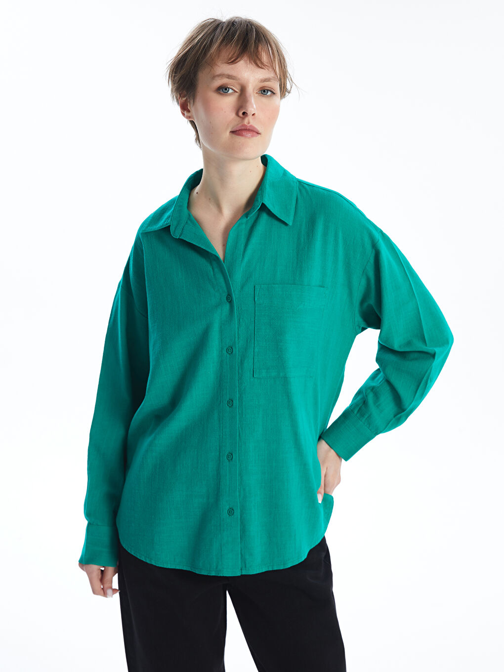 Plain Oversize Linen Blend Women's Shirt