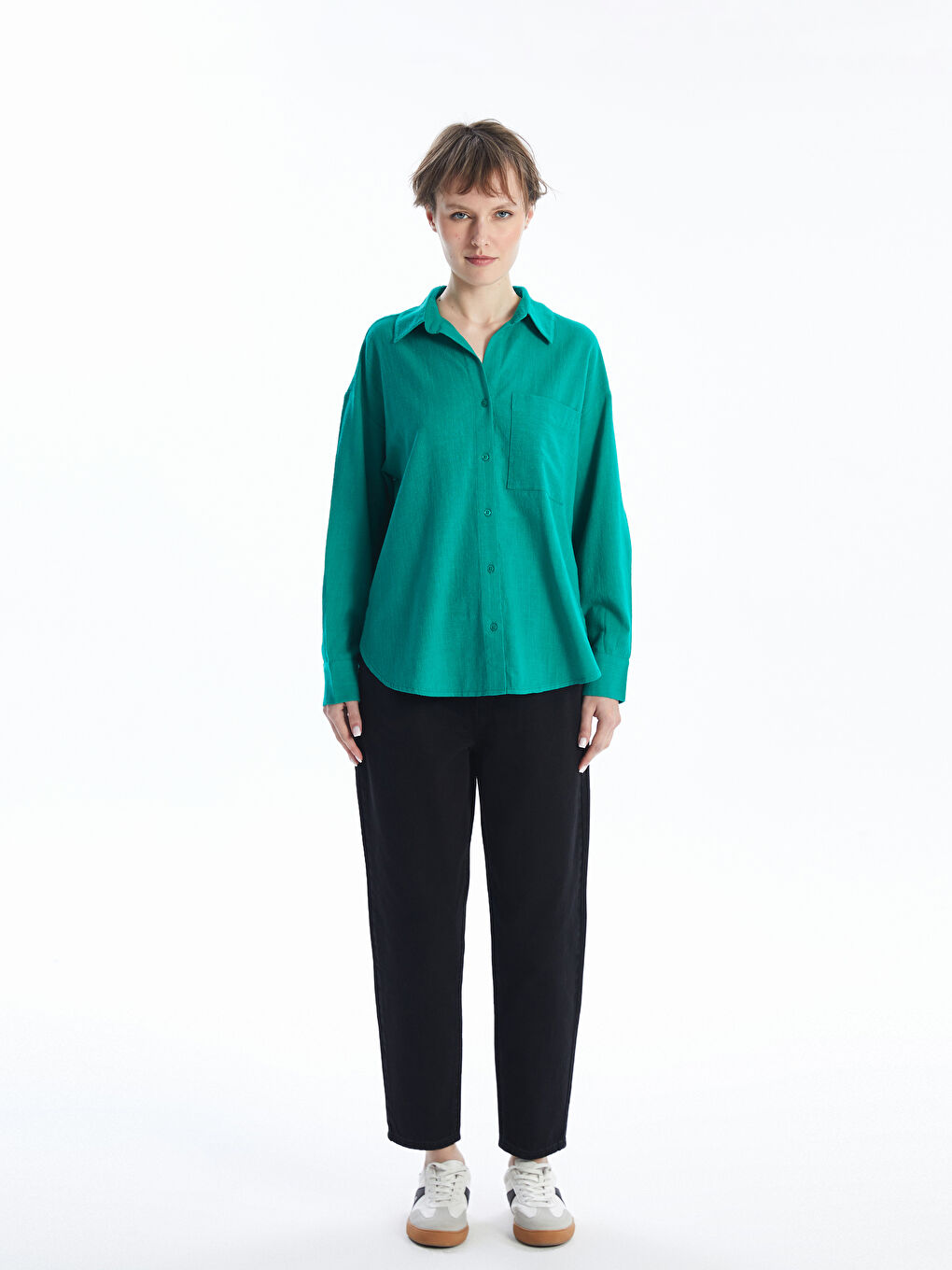 Plain Oversize Linen Blend Women's Shirt-1