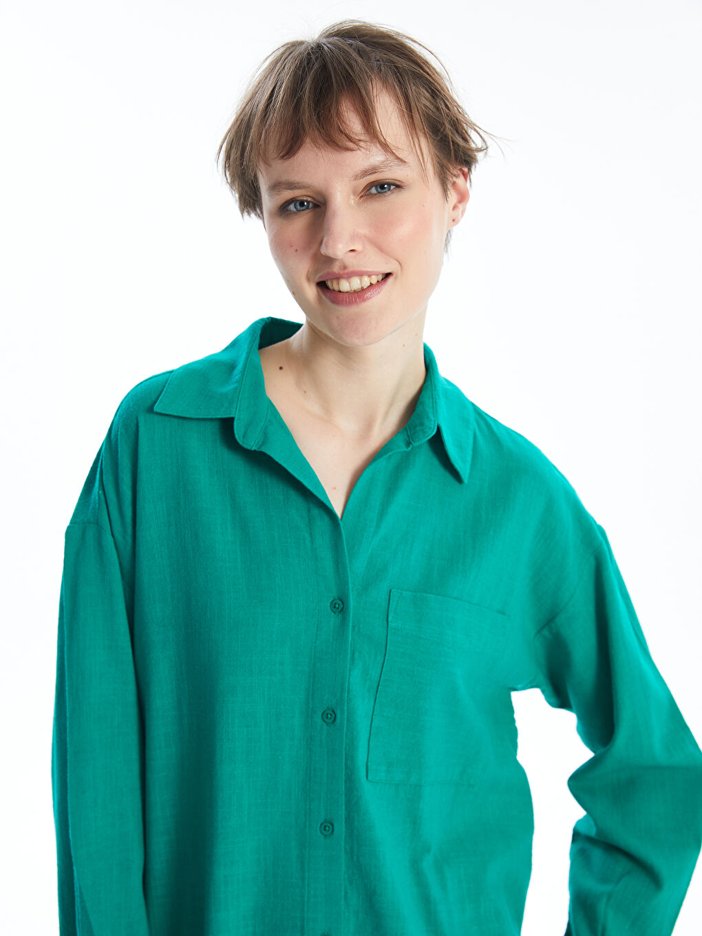 Plain Oversize Linen Blend Women's Shirt-2