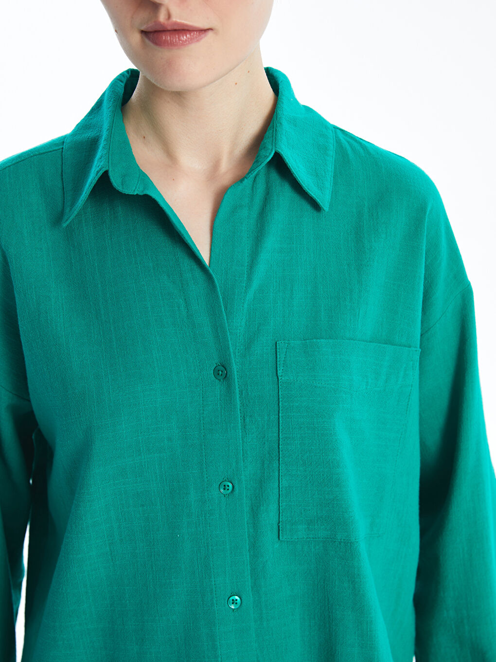 Plain Oversize Linen Blend Women's Shirt-3