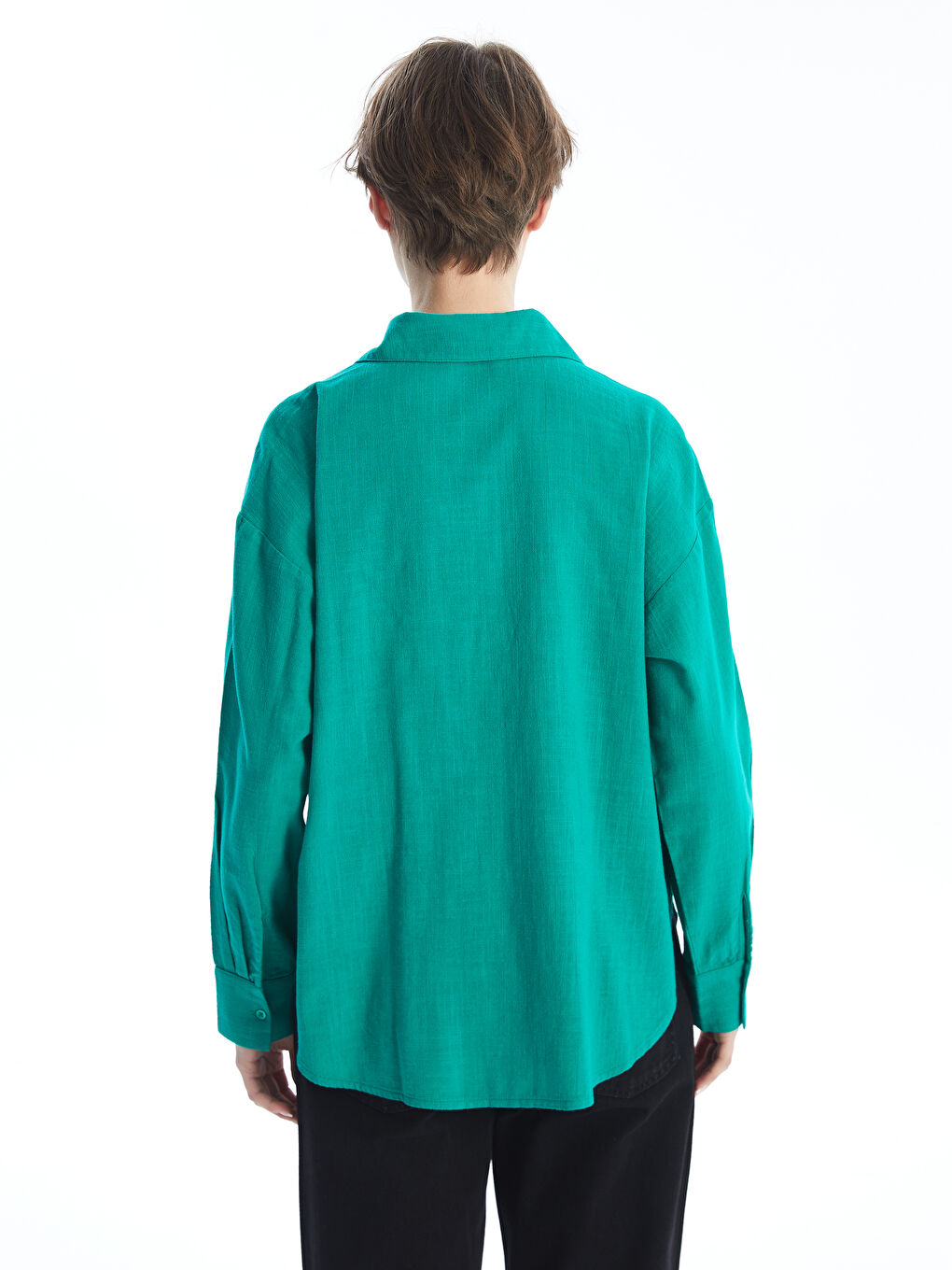 Plain Oversize Linen Blend Women's Shirt-4