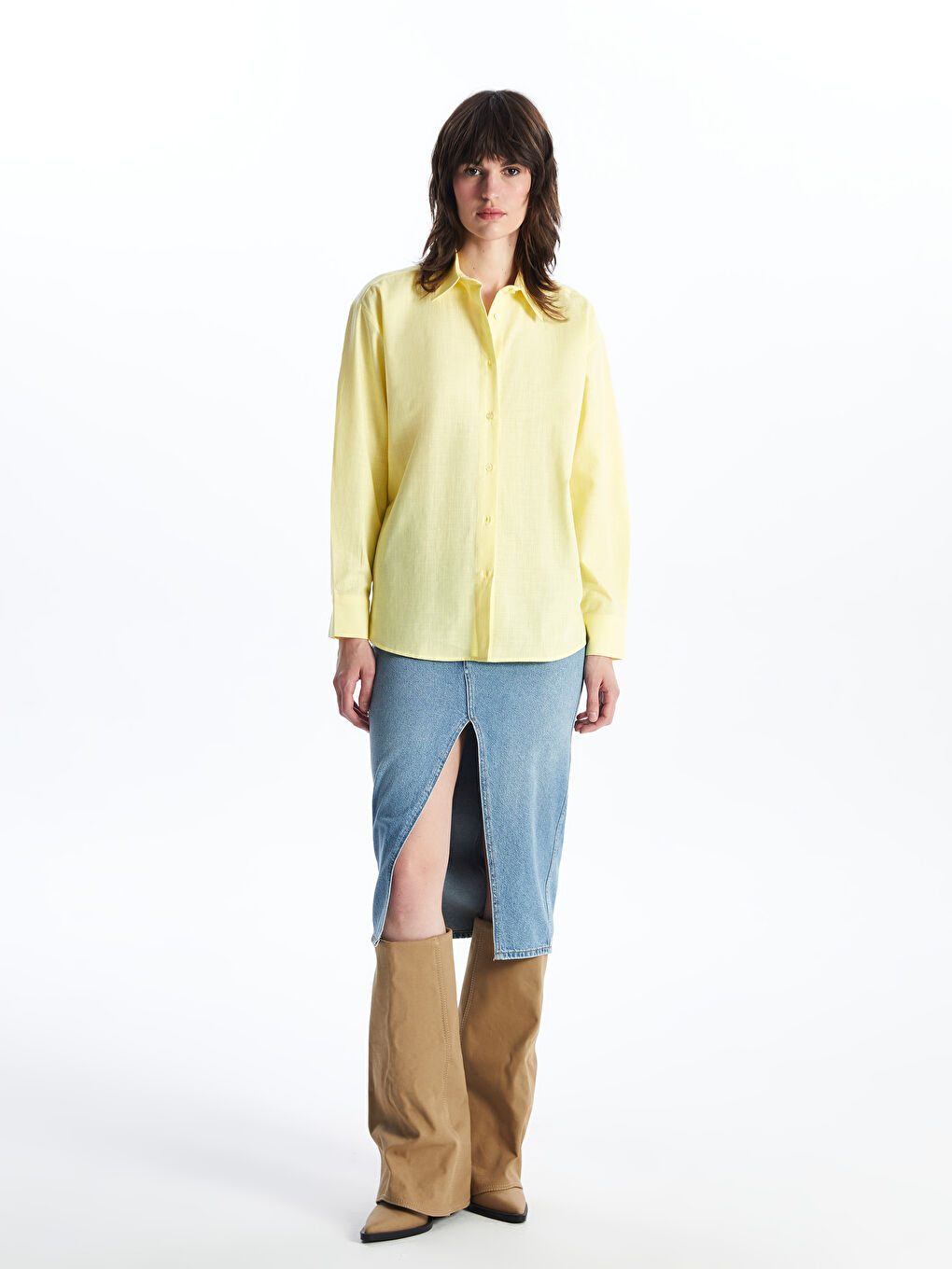 Plain Long Sleeve Oversize Women's Shirt -S4DC08Z8-QW8