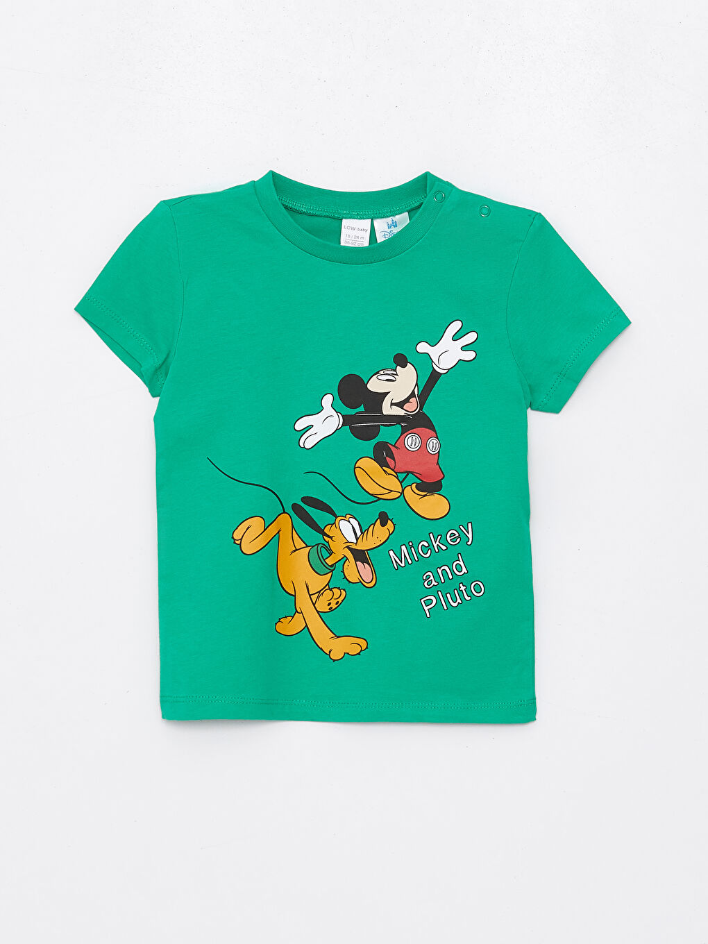 LCW baby Nane Yeşili Bisiklet Yaka Kısa Kollu Mickey Mouse Baskılı Erkek Bebek Şortlu Pijama Takımı - 1