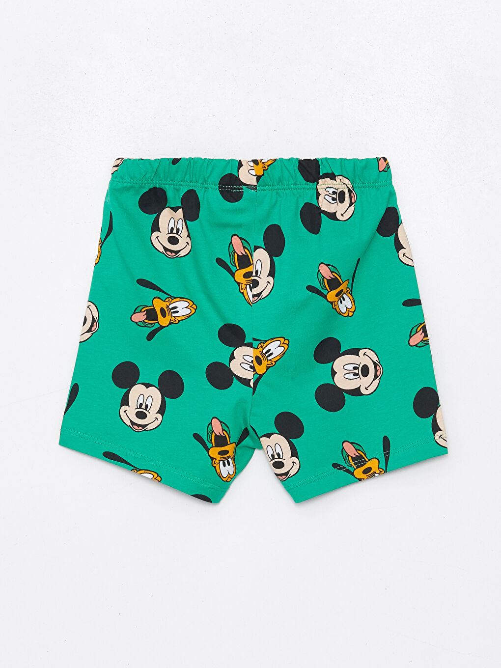 LCW baby Nane Yeşili Bisiklet Yaka Kısa Kollu Mickey Mouse Baskılı Erkek Bebek Şortlu Pijama Takımı - 5