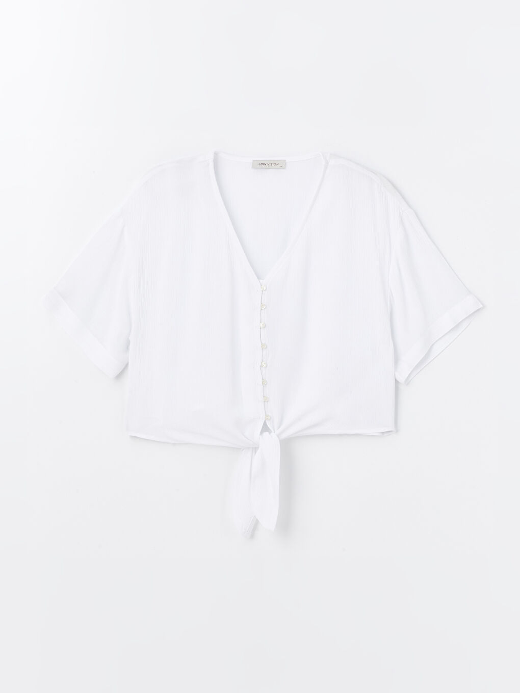 V Neck Plain Short Sleeve Linen-Look Women's Blouse -S4DC19Z8-R9J