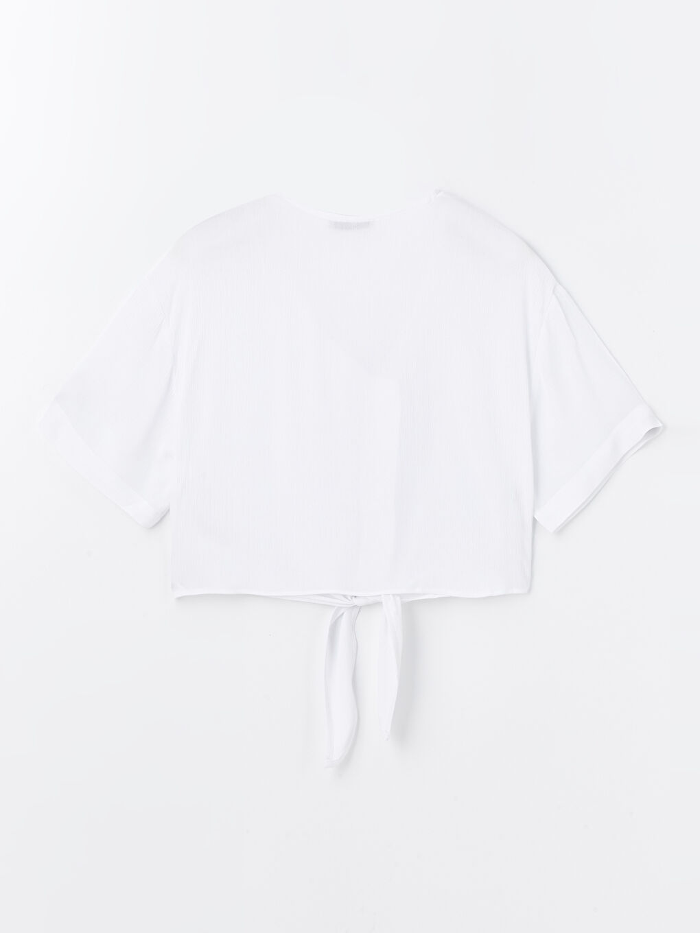 V Neck Plain Short Sleeve Linen-Look Women's Blouse -S4DC19Z8-R9J
