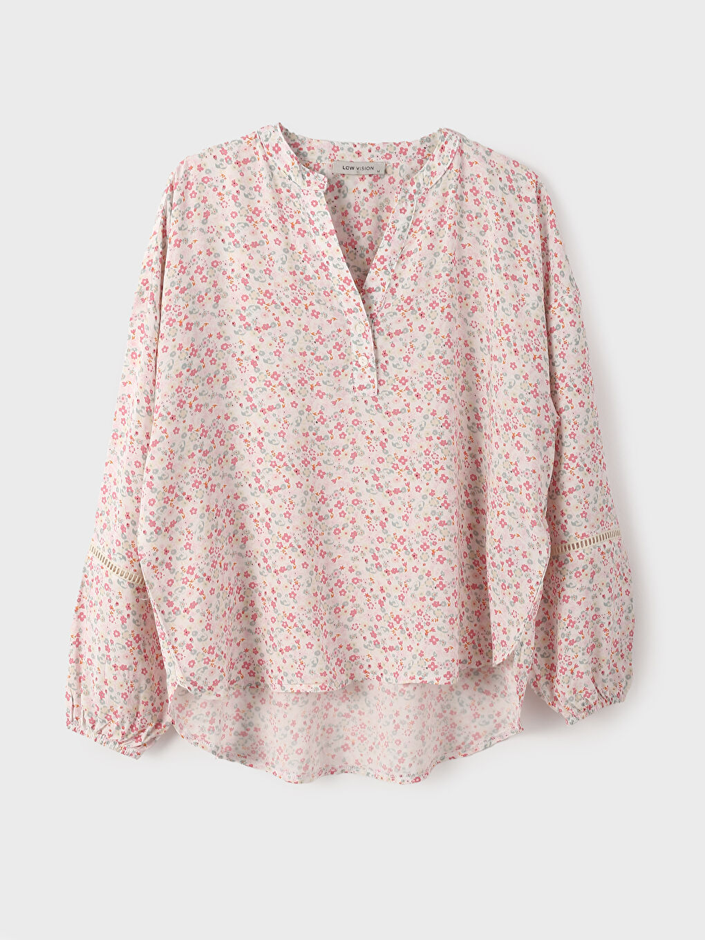 Notch Neck Patterned Long Sleeve Oversize Women's Blouse