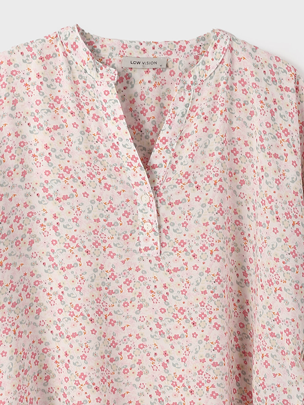 Notch Neck Patterned Long Sleeve Oversize Women's Blouse-1