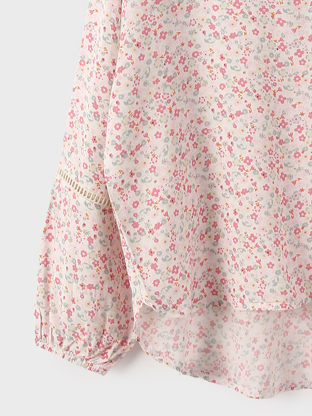 Notch Neck Patterned Long Sleeve Oversize Women's Blouse-2