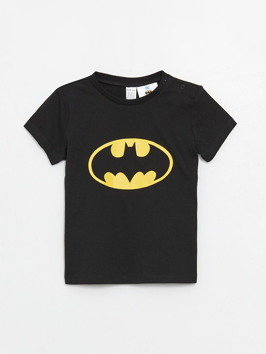 LCW baby Yeni Siyah Bisiklet Yaka Kısa Kollu Batman Baskılı Erkek Bebek Pijama Üst